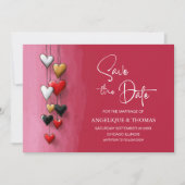 Red Black Pink Hearts Wedding Save the Date (Devant)