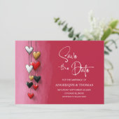 Red Black Pink Hearts Wedding Save the Date (Debout devant)