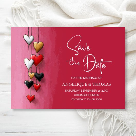 Red Black Pink Hearts Wedding Save the Date