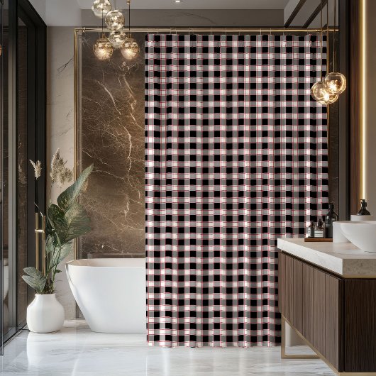 Red Black Plaid Curtain Welcome Gift for Home Douchegordijn