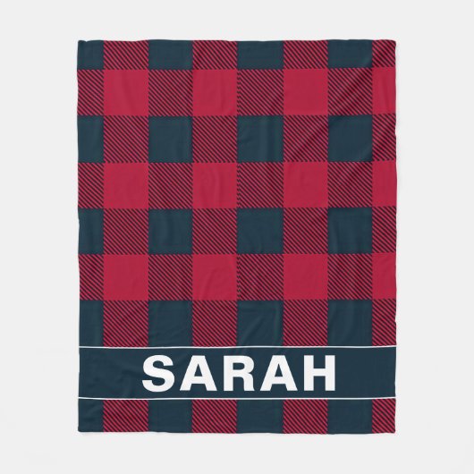 Red & Black Plaid Personalized Name Fleece Deken (Voorkant)