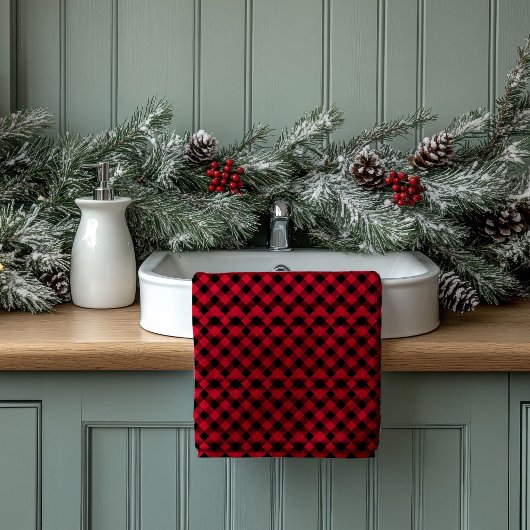 Red Black Plaid Towels Cozy Gift for New Homeowner