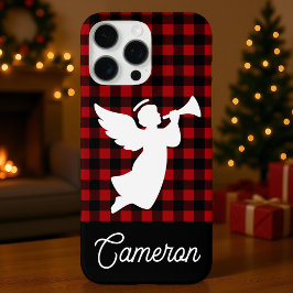 Red & Black Plaid with Angel Custom Name iPhone 16 Pro Max Hoesje