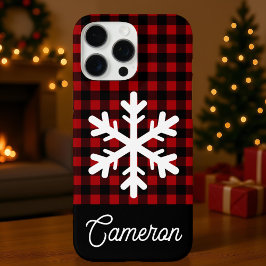 Red & Black Plaid with Snowflake Custom Name iPhone 16 Pro Max Hoesje
