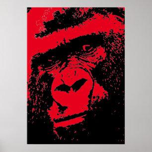 Red Black Pop Art Gorilla Face Poster