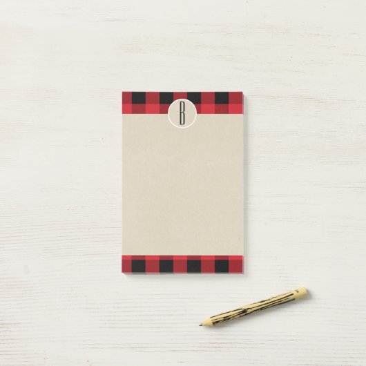 Red Black Pset Kraft Rustic Monogram Initiaal Post-it® Notes (Op bureau)