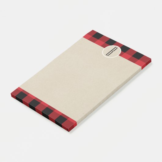 Red Black Pset Kraft Rustic Monogram Initiaal Post-it® Notes (Schuin)