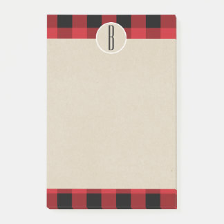 Red Black Pset Kraft Rustic Monogram Initiaal Post-it® Notes