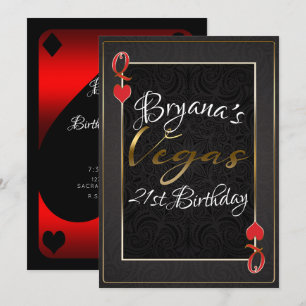 Red Black Queen of Hearts Vegas 21st Birthday Kaart