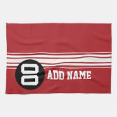 Red Black Racing Stripes Aangepast naamnummer Theedoek (Horizontaal)