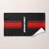 Red Black Racing Stripes White Monogram Mannen Jon Bad Handdoek (Handdoek)
