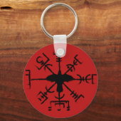 Red & Black Raven Vegvisir Protection Sigil Sleutelhanger (Voorkant)