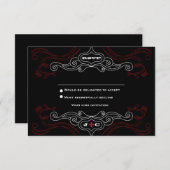 Red & Black Rock 'n' Roll Wedding RSVP Kaart (Voorkant / Achterkant)