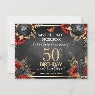 Red Black Rozen 50th Birthday Save the Date Briefkaart