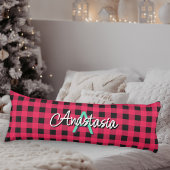 Red Black Rustic Buffalo Check Plaid Monogrammed Lichaamskussen