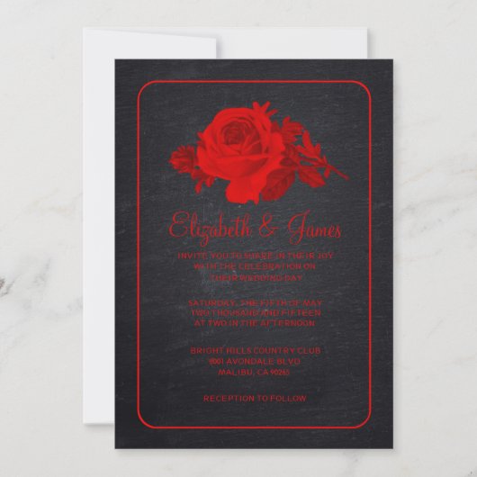Red Black Rustic Floral/Flower Wedding Invitations Kaart (Voorkant)