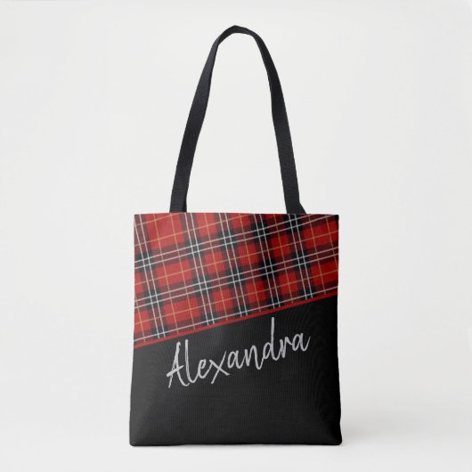 Red Black Scottish Tartan Pattern Persoonlijk Draagtas (Voorkant)
