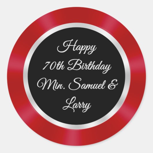 Red, Black, Silver, Samuel 70th Birthday Stickers (Devant)
