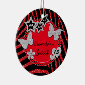Red Black Silver Zebra Sweet 15 Photo Ornament (Rechts)