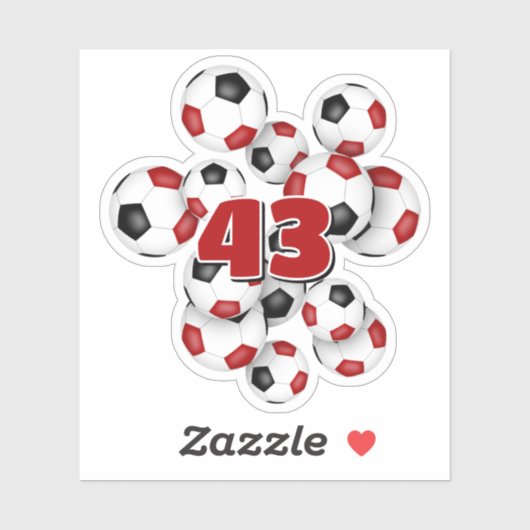 red black soccer balls sticker w jersey number (Feuille)