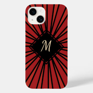 Red Black Stripes Modern Monogram Stijlvol Case-Mate iPhone 14 Hoesje