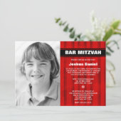 Red Black Stripes Photo Bar Mitzvah Invitations (Debout devant)