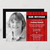 Red Black Stripes Photo Bar Mitzvah Invitations (Devant / Derrière)