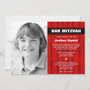 Red Black Stripes Photo Bar Mitzvah-uitnodigingen Kaart