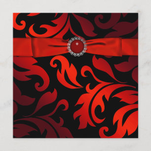 Red Black Stropdas Black Damask Party Invitation Kaart