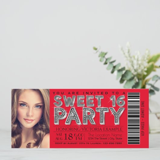 Red Black Sweet 16 Ticket Invitation (Debout devant)