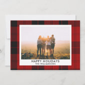 Red Black Tartan Aangepaste naam Foto Bericht Feestdagenkaart (Voorkant)