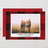 Red Black Tartan Aangepaste naam Foto Bericht Feestdagenkaart (Voorkant / Achterkant)