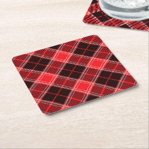 Red Black Tartan Vierkante Kartonnen Onderzetter
