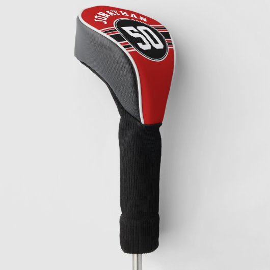 Red Black Team Jersey Fan met naamnummer Golfheadcover (Schuin)