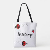 Red Black Three Ladybug Polka Dot Bug Beetles Naam Tote Bag (Achterkant)