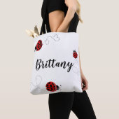Red Black Three Ladybug Polka Dot Bug Beetles Naam Tote Bag (Dichtbij)