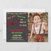 Red Black Tractor Invitations Anniversaire avec ph (Devant)