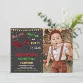 Red Black Tractor Invitations Anniversaire avec ph (Debout devant)