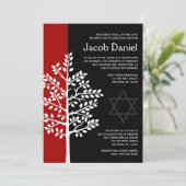 Red Black Tree of Life Bar Mitzvah Invitations Kaart (Staand voorkant)
