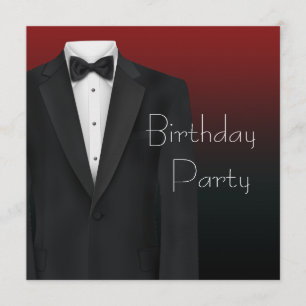 Red Black Tuxedo Mans Anniversaire Invitations
