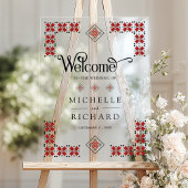 Red Black Ukrainian Wedding Welcome Acryl Bord