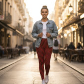 Red & Black Vertical Striped Leggings