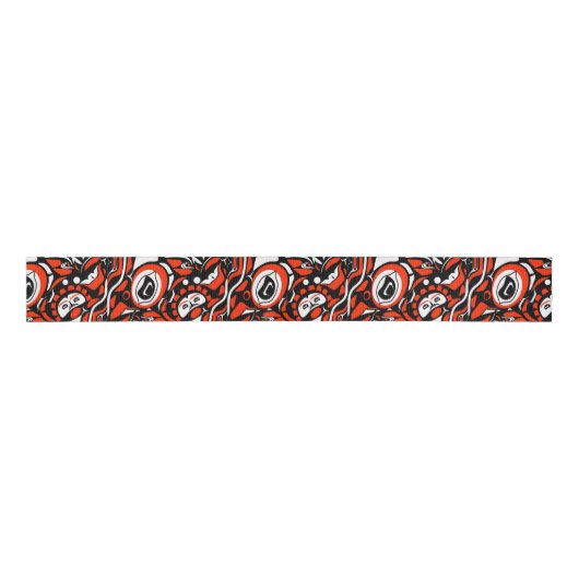 Red Black White Abstract Haida Face Native Art Grosgrain Lint (Voorkant)