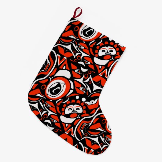 Red Black White Abstract Haida Face Native Art Grote Kerstsok (Voorkant (Hangend))