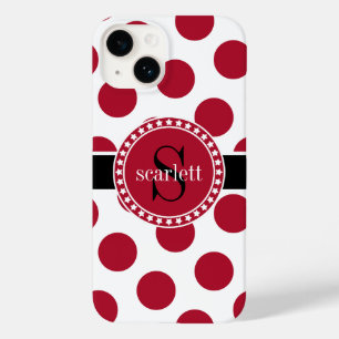 Red Black White Big Polka Dot Monogram Case-Mate iPhone 14 Hoesje