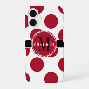 Red Black White Big Polka Dot Monogram iPhone 16 Hoesje