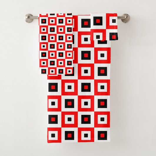 Red Black White Checkered Squares Pattern Design