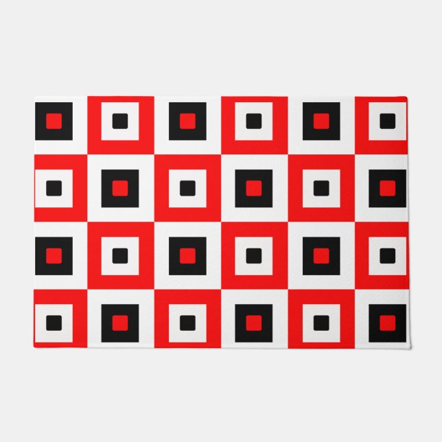 Red Black White Checkered Squares Pattern Design Deurmat (Voorkant)