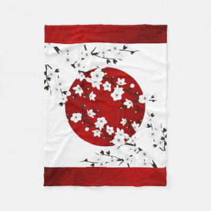 Red Black White Cherry Blossom Rising Sun Fleece Deken