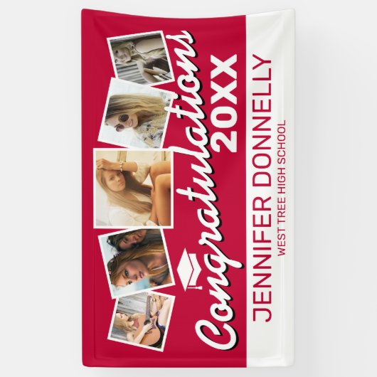 Red Black White Congrats Afstuderen Spandoek (Verticaal)